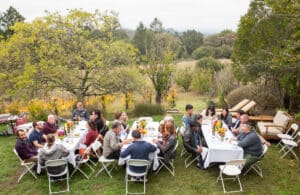 Halleck Vineyard Inner Circle wine club members enjoyed a delightful lunch in the lush garden of the Sonoma winery estate. Against a picturesque backdrop of rolling hills and sprawling vineyards, members relished the winery's finest wines, paired perfectly with a delectable selection of seasonal dishes. This exclusive event was just one of many perks offered to the Inner Circle, a membership program providing access to limited reserve wines, preferred pricing, private events, and more.